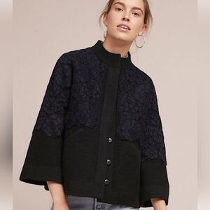 Anthropologie Field Flower Black Floral Lace Sweater Small Cardigan Couture